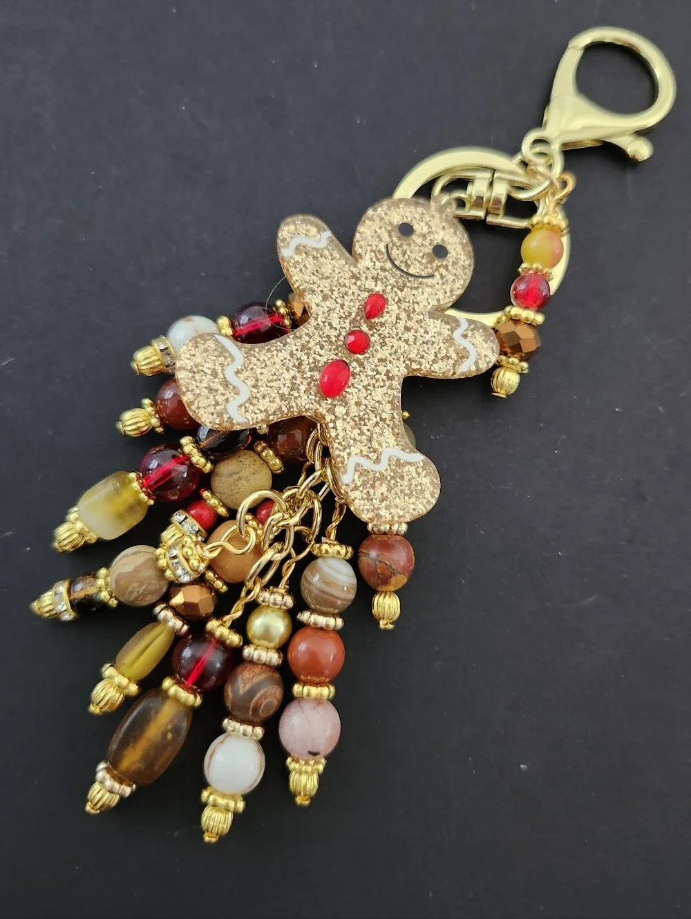 Gingerbread Man Purse or Bag Charm Carnelian Agate Jasper Rhodonite Handcrafted